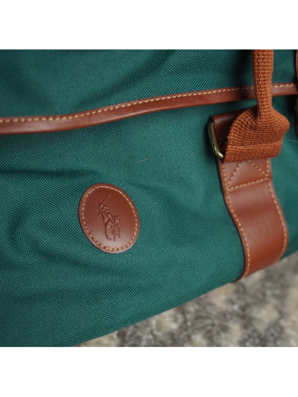 Vintage Polo Ralph Lauren Green Canvas Duffle Bag Top Flap W Buckle Closures EUC - Picture 10 of 15